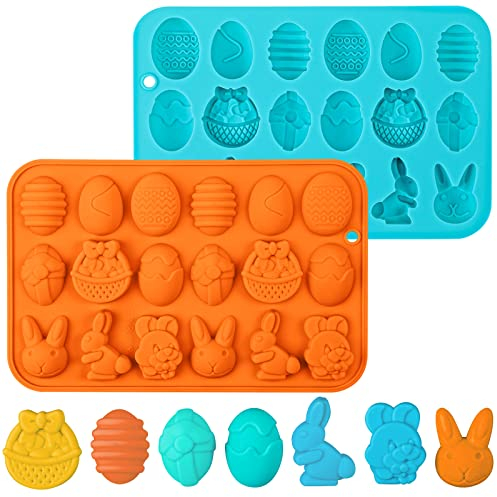 Webake Schokoladenform Silikon Ostern Pralinenform 2 Stück 18er Silikonform Osterei Backformen Ei Hase Kaninchenkopf Korb Form für DIY Schokolade, Süßigkeiten, Gelee