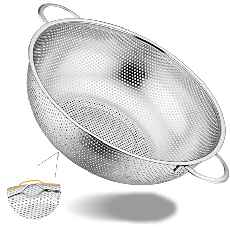 Homikit Passoire de 28 cm de diamètre - en Acier Inoxydable Poli - avec poignées - Passoire de Cuisine Micro-perforée pour égoutter, rincer, filtrer, Laver, antirouille