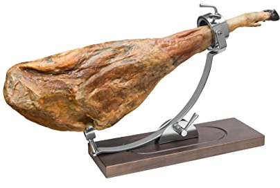 Jamonero profesional modelo Córdoba base madera color Nogal para jamones y paletillas, Soporte jamonero basculante e giratorio (Córdoba ByG)