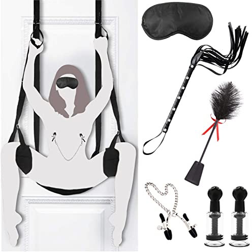 Deluxe Liebesschaukel Sexschaukel Tür Kit,Liebesschaukeln mit Nippelsauger Nippelklemmen Brustwarzen & Augenmaske Peitsche,BDSM Sex Möbel Verstellbaren Sex Swing Love Swing mit Extra Breite Polstern