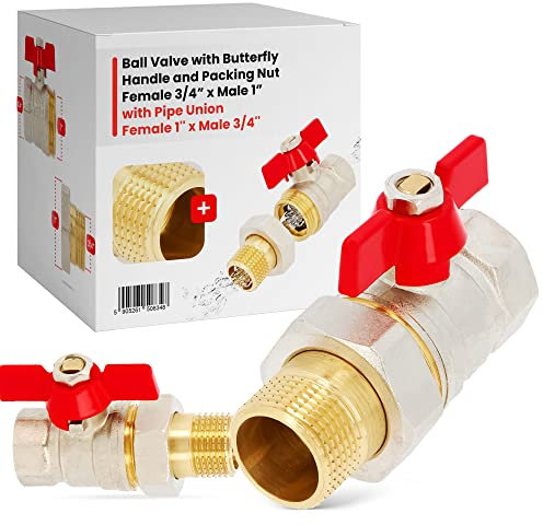 Kugelhahn Flügelgriff Packungsmutter 3/4'' IG x 1'' AG Verschraubung 1'' IG x 3/4'' AG Messing Kugelventil Schmetterlingsgriff Voller Durchgang Flügelschraube