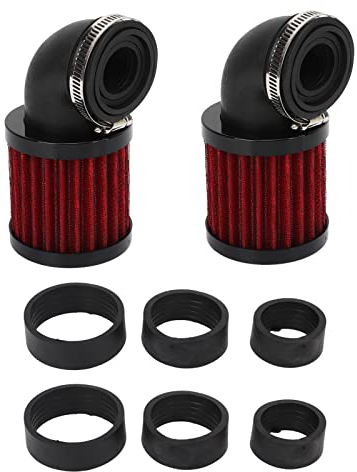 KIMISS Motorrad Luftfilter 90 Grad Winkel Universal 28-48mm für Moped Roller ATV Dirt Bike Motorrad Entlüften Reiniger (Schwarz Rot)