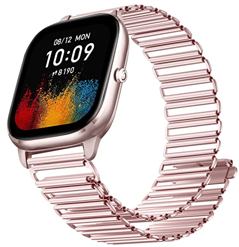 Armband Kompatibel mit Amazfit GTS 4 Mini, Amazfit GTS 3/GTS 2 Mini/GTS, 20mm Metall Verstellbares Armband für Amazfit GTS 2e /GTR 42 mm/Bip/Bip S/Bip U (Rosa)
