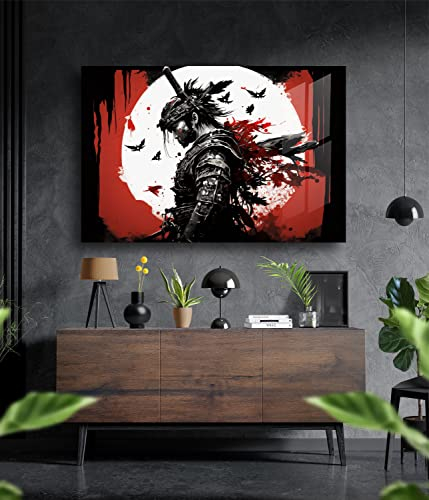 Premium Wandbild aus Acrylglas - KEIN LEINWANDBILD - Samurai japanisch modern Abstrakt Weiß Gold Wandbilder Wanddekoration Design (Acrylglas, 60 x 40 cm)