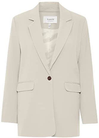 b.young BYDANTA Damen Blazer Longblazer Jacke mit Reverskragen und Knopf Regular Fit mit Stretch langer Schnitt, Größe:46, Farbe:Cement (140708)