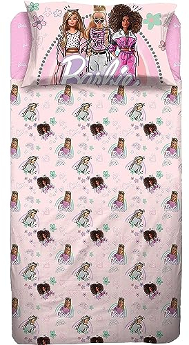 Hermet - Barbie, Lenzuolo Singolo, Set Completo Letto, Rosa, Bimba, Lenzuola Cameretta, Lenzuolo Sopra, Lenzuolo Con Angoli, Federa 50x80, 100 Percento Cotone, Prodotto Ufficiale (6337 673 BR01)