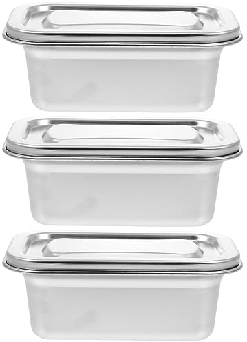Angoily 3 Stück Eiscreme-Behälter aus Edelstahl – stapelbare Gefrierbehälter für die Aufbewahrung von Lebensmitteln, wiederverwendbar – hausgemachte Eiscreme-Aufbewahrungsbehälter für Kühlschrank