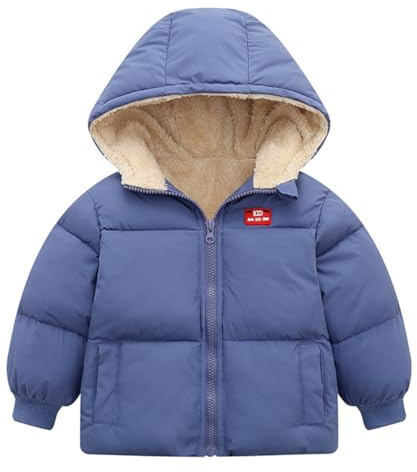 Kids4ever Bambino Bambina Cappotto Invernale Caldo Foderato in Pile Giacca con Cappuccio Antivento con Due Tasche Blu Royal 2-3 Anni