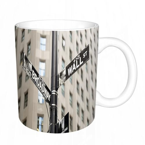 DHAEY Original Becher - Teetasse als Geschenk für Ihre Lieben - Nahaufnahme eines Wall-Street-Schildes in der Wall Street in Manhattan, USA Kaffeetasse aus feinem Porzellan - 330 ml 8 x 8,5 cm