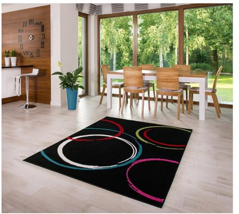 MDEKOR Teppich für Wohnzimmer Schlazimmer Esszimmer 140x190 Schwarz ÖKO-TEX Kurzflor Wohnzimmerteppich