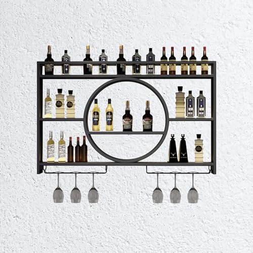 Weinregal Wand Metall Mit Weinglashalter - Flaschenregal Schmal Wine Rack Weinhalter Bar Regal - Wandregal Küche Weinschrank Deko für Esszimmer Home Küche - Schwarz/Gold