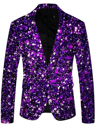 Pailletten Jacke Herren Glitzer Anzug Pailletten Sakko Slim Fit Karneval Kostüm Pailletten Anzug Glitzer Outfit Silber Festlich Glitzer Blazer Anzüge Smoking Lila 3XL