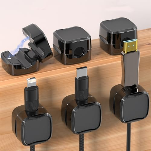 6 Pcs Kabel Organizer,Kabelhalter Selbstklebend,Kabelhalter Magnetisch,Kabel Organizer,Kabelhalter,Organizer,Lade und USB Kabelmanagement für Zuhause,Büro,Schreibtisch,Telefon,Auto(Schwarz)