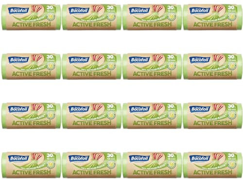 Bacofoil Active Fresh Bin Liners with Drawstring Handles 30L - Leak-Proof Bin Bag with a Citrus Fragrance to Prevent Odours (16 Rolls, 192 Bags)…