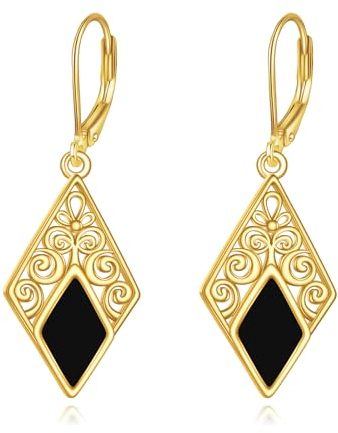 Filigrane Schwarze Onyx Ohrringe für Damen 925 Sterling Silber Schwarzer Stein Baumelnde Brisur Ohrringe Boho Schmuck Geschenke für Mädchen