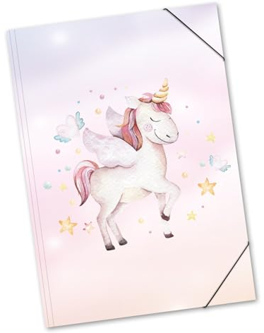 itenga große Zeichenmappe mit Motiv DIN A2 - Gummizugmappe Sammelmappe - für Kinder Jugendliche Schüler Mädchen Jungen Erwachsene (Einhorn - A2)