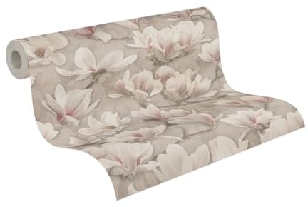 A.S. Création PintWalls II Vliestapete mit Blumenmotiv Magnolien 0,53 x 10,05 m – Braun, Rosa, Weiß – Blumentapete Made in Germany - 396101
