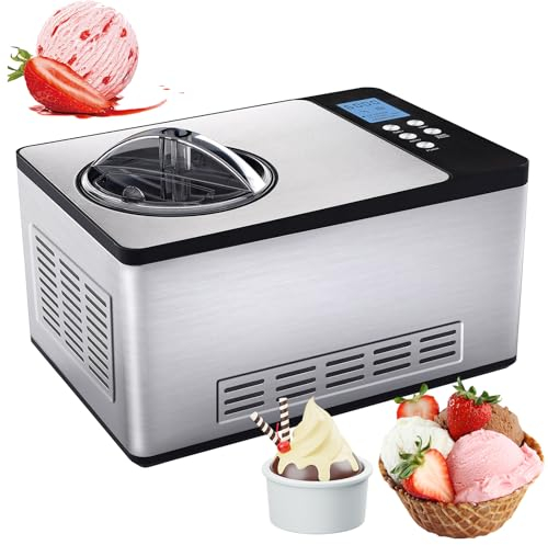 HYQNG 1.5L Compressor Ice Cream Maker, Automatic Ice Cream Maker for Home with LCD Display, Ice Cream Maker with Compressor, Refrigerating Machine, for Kids, Home, Holiday