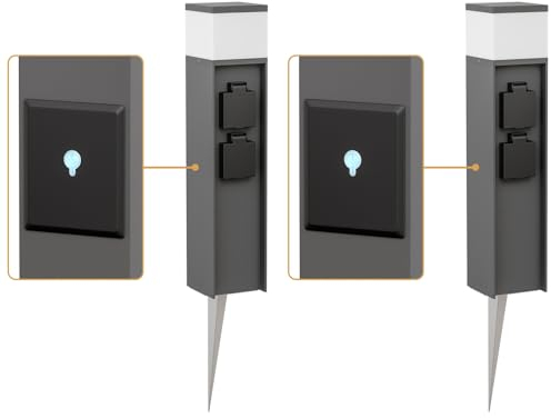 ledscom.de 2 Stück Pollerleuchte PODEL mit Erdspieß für außen, Smart Home, 39cm, anthrazit, 2 Steckdosen, inkl. G9 Leuchtmittel, 501lm, warmweiß