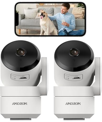 AMOROM Überwachungskamera Innen 360° WLAN Kamera Überwachung mit Bewegungserkennung, 2 Wege Audio, 1080p Nachtsicht, Sprach Steuerung, Funktioniert mit Alexa, 2,4GHz WLAN, 2 Pack