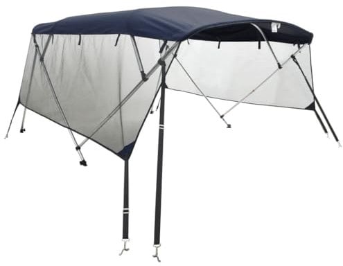 vidaXL 3 Bow Bimini Top mit Mesh-Seitenteilen, Bootsverdeck mit Aluminiumrahmen, Sonnenverdeck Boot Sonnensegel, Weiß Schwarz 600D Polyester