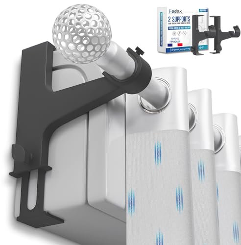 FODEX Ensemble de 2 Supports pour Tringle à Rideaux Sans Perçage et Sans Outil-Spécial Coffre de Volet Roulant-MODÈLE Optimisé pour tringles de Ø16 à 28mm-En Métal-Marque Française (Noir)