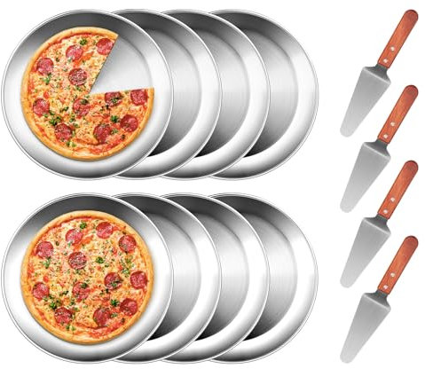 tchrules Juego de 8 sartenes para pizza de 8 pulgadas, bandeja de pizza de acero inoxidable, placa redonda antiadherente para horno, cocina, hornear, hogar, restaurante, apto para lavavajillas