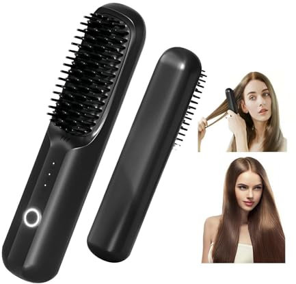 Afenau Portable Cordless Hair Straightener Brush, Mini Hot Comb, Negative Ion Straightener for Girls & Women DIY Hairstyling