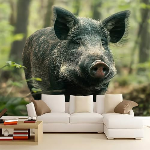 Chambre Papier Peint Panoramique Sanglier Animal de La ForêT Poster Geant Mural, Multi Papier Peint Intissé Mural pour Salon Canapé TV Fond Décoration Murale 300x210cm