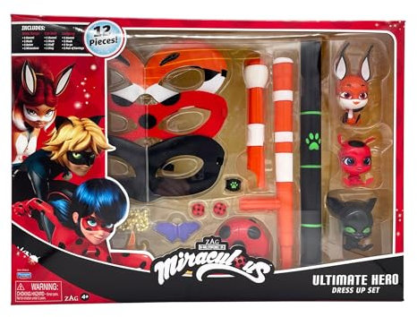 Miraculous P50645 MLB, Catnoir, Tales Ultimate 3-in-1 Ladybug Cat Noir Rena Rouge Kinder-Faschingsset mit Masken und Zubehör, Helden-Kostüme für Mädchen und Jungen, 3er-Pack, Einheitsgröße