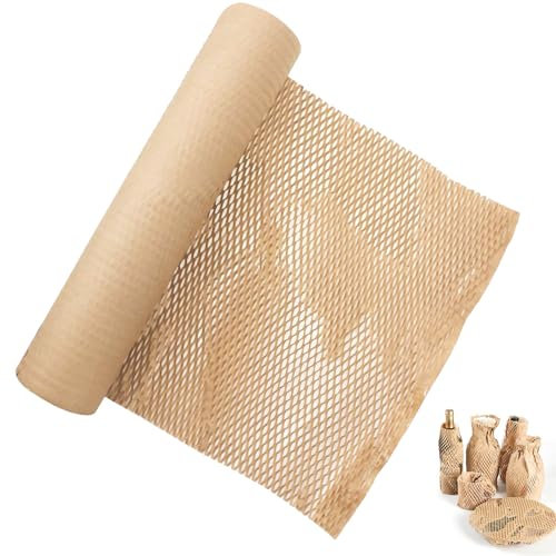 Papel de Embalaje de Nido de Abeja, Rollo de Papel Nido de Abeja 30 cm x 30 M, Papel Nido de Abeja Marrón, Rollo de Papel Kraft, para el Embalaje Almacenamiento y Envío de Vajilla, Porcelana, Tazas