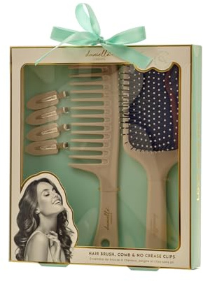 Danielle Creations Hair Brush, Comb & No Crease Clips Hair Accessory Set, Trio Set for Styling & Detangling Hair