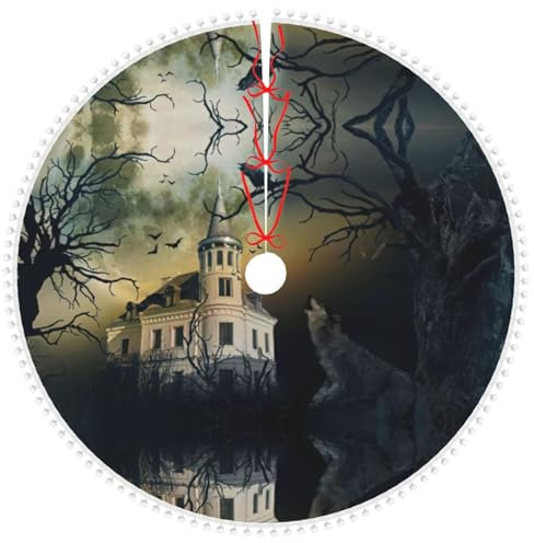 Weihnachtsbaumrock für Halloween, Nacht, toter Baum, mit Pompon, Weihnachtsbaumröcke, Matte für Frohe Weihnachten, Urlaub, Party-Dekorationen