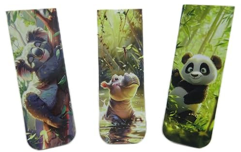 3er Set magnetische Lesezeichen Koala Nilpferd Panda /// Tier Motiv Design Bookmark Deko MU J165
