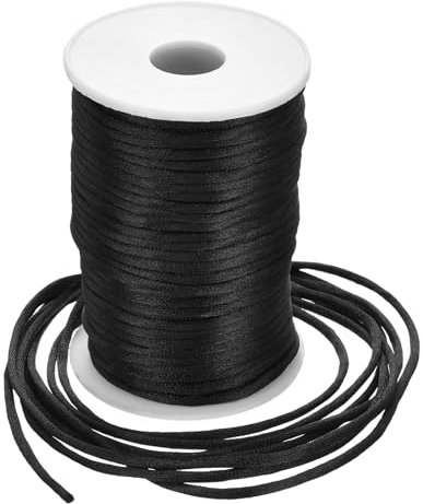 Rebower Nylon Satin Cord 3mm, 50m Nylon String for Bracelet Braided Thread [for Jewelry Making Necklace Chinese Knot Craft] - Black