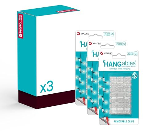 VELCRO Brand HANGables Removable Clear Décorating Clips, Pack of 60