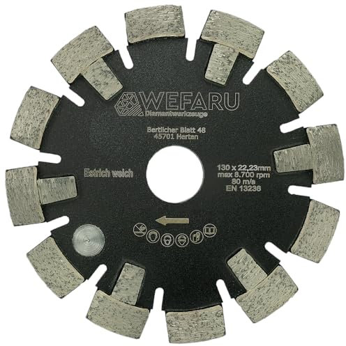 WEFARU Diamant Frässcheibe 130 x 17 x 12x 22,23mm – Blocksegment, extrem scharf für Fußbodenheizung, für abrasive Estriche wie bspw. weiche Sand/Zement-Estrich, Anhydrit Estriche