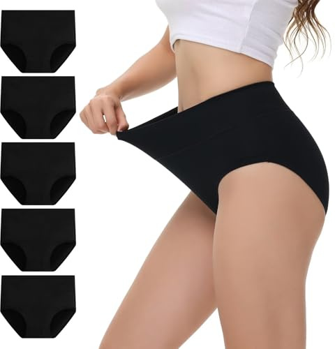 NUOZA Culotte Femme Coton Taille Haute (Lot de 5) Culotte Ventre Plat Slip Femme Doux Confortable Respirant Elasticité