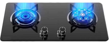 2 Burner Gas Stove,Black Tempered Glass Cast Copper Pot Support,NG/LPG Gas Convertible Stove,Gas Cooktop with Flameout Protection,4.5KW/4.0KW(LPG)