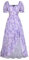 SCARLET DARKNESS Women's Boho Dress Square Neck Floral Dress Smocked Puff Sleeves Party Victorian Costume Light Purple M