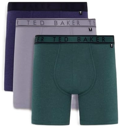 Ted Baker Mens 3-pack Cotton Boxer Briefs, Midnight Sail/Weathervane/Trekking Green, M UK