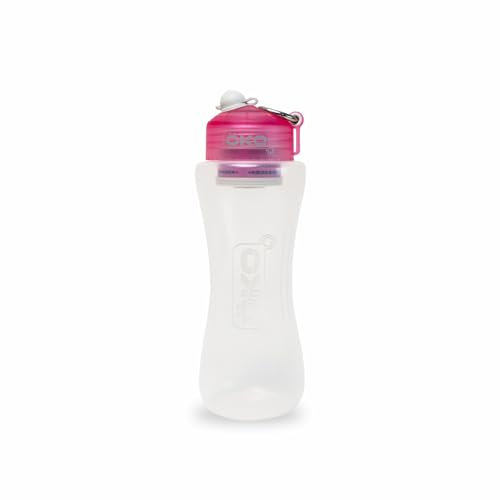 Gourde filtrante ÖKO rose 1 litre pour rendre saine l'eau non potable et ôter virus, pesticides, bactéries, protozoaires, chlore, herbicides, PFAS, plomb, fluor, micro plastiques…