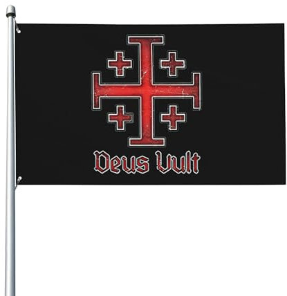 Jerusalén Caballero Templario Cruzado Cruz Deus Vult Bandera Pirata Multicolor Bandera De Balcón Banderas De Exterior Para Vacación Césped Patio 90X150Cm