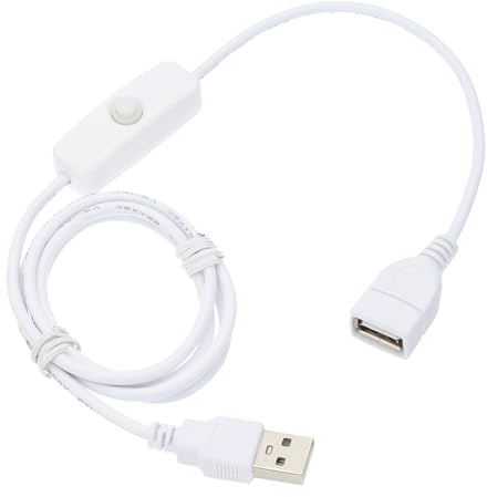 QUARKZMAN USB-Kabel mit Ein/Aus-Schalter, USB-Stecker auf Buchse Verlängerungskabel 1,0 m Weiß, für LED-Schreibtischlampe LED-Streifen