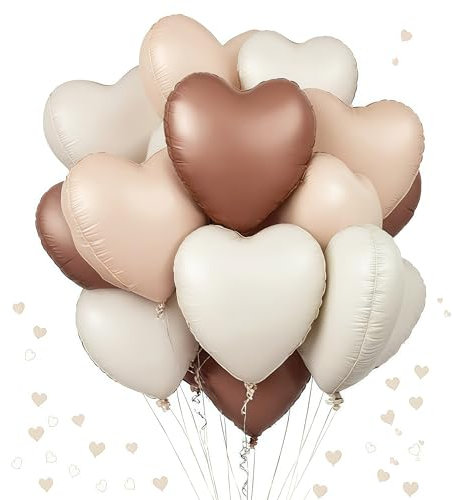 UDRKFOPK Herz Folienballon 12 Stück,18 Zoll Herz Helium Luftballons Creme Beige Kaffee,Beige Herzballons Hochzeit, Heliumballon Herzen,Herzluftballons für Geburtstag Valentinstag Verlobung Muttertag