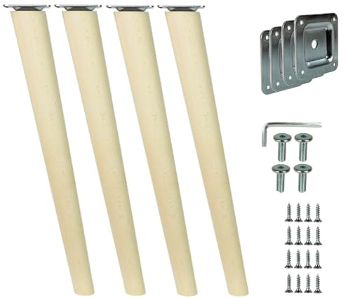 WAMAK Lot de 4 pieds d'armoire en bois massif, coniques ou droits, idéaux comme pieds de meubles pour armoires, tables, étagères et lits, canapés, stabilité et design élégant (incliné 35 cm)