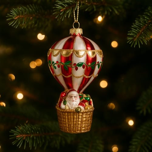 Decoración para árbol de Navidad con globo aerostático decorado y Papá Noel, una decoración viva y festiva para tu árbol de Navidad 16 cm - Varzi desde 1956