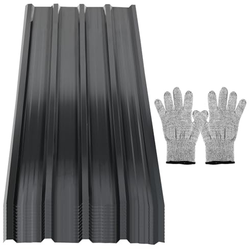 Vkechh Lot de 12 plaques de toit en acier galvanisé de 0,25 mm d'épaisseur - Plaques de toit en tôle ondulée de 0,25 mm d'épaisseur - Pour toit, plaques de toit en tôle, 7 m² - Tôle de toit anthracite