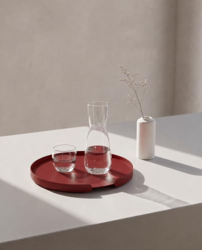 Rundes Serviertablett Ø 30 cm aus Aluminium, pulverbeschichtet & wetterfest – kompakt mit umlaufender Reling, für Küche, Wohnzimmer, Balkon & Terrasse – Milo (Purpurrot)