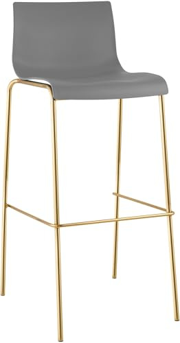 CLP Barhocker mit Lehne Hover, Barstuhl stapelbar mit Sitz aus Kunststoff, Metallgestell Goldoptik, Stapelstuhl bis 150 kg belastbar, Farbe:grau